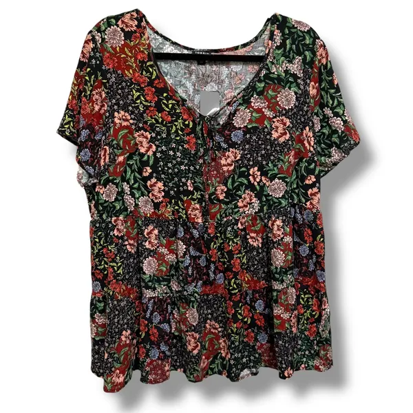 Torrid Black Floral Textured Stretch Rayon Babydoll Top Size‎ 0 L 12 NEW - Image 5
