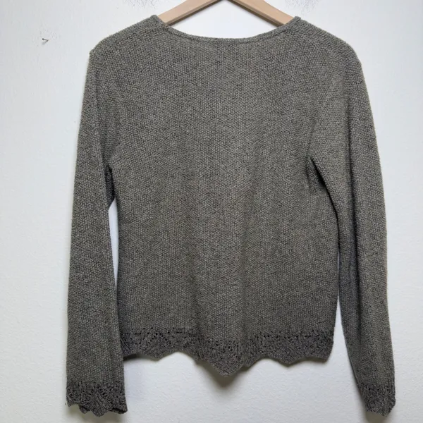 VTG 90s‎ Clio Women Granola Girl Sweater Medium Brown Scalloped Pointelle Goblin - Image 7