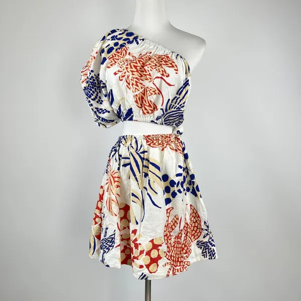 NWOT Farm Rio Mixed Lobsters One-Shoulder Linen Blend Mini Dress Size S - Image 2