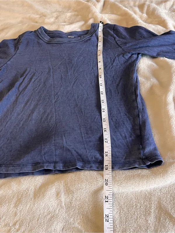 AERIE Vintage Wash Navy Cotton Crewneck Long Sleeve Tee Women’s Top Sz S EUC - Image 6