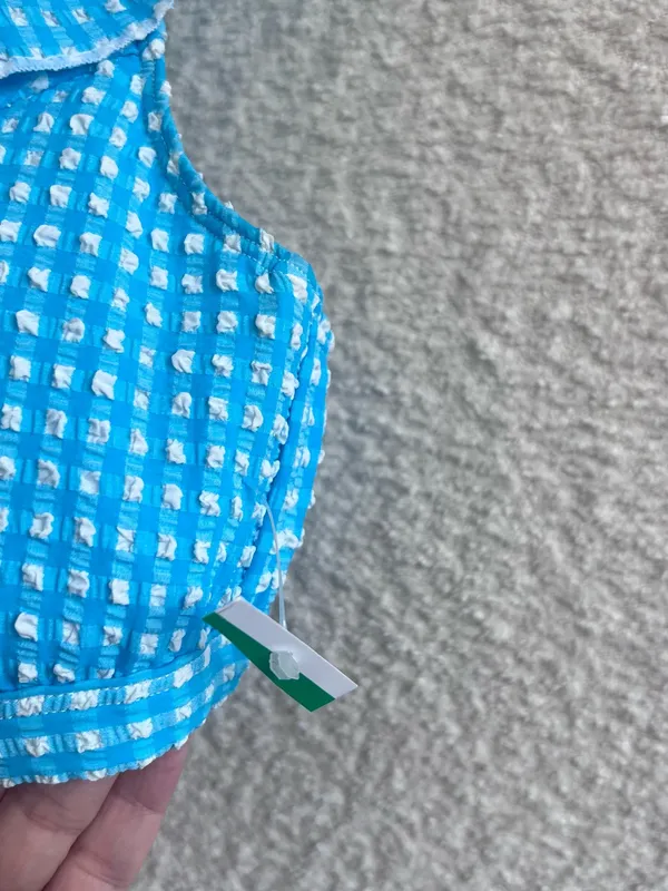 Lilly Pulitzer Blue White NWOT Women’s Aelin‎ Crinkle Gingham Bikini Top Size 10 - Image 6