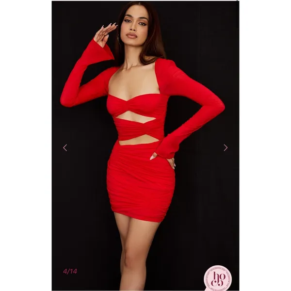 House of CB Camille Long‎ Sleeve Silk Blend Cutout Minidress Size Small - Image 4
