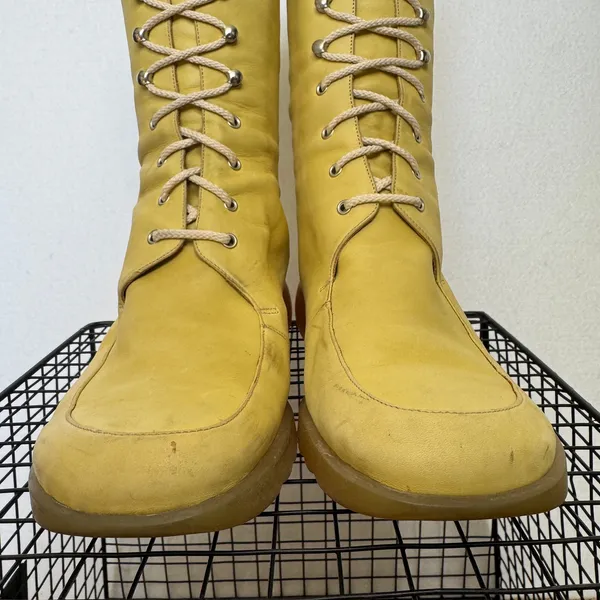 Vintage 1990s Bettye Muller Sedona Leather Lace Up Boots Italy Yellow Sz 7 - Image 12