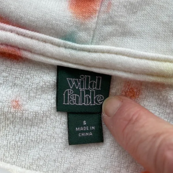 Wild Fable White Cropped Hoodie with multi color tie dye spots size S - Image 5