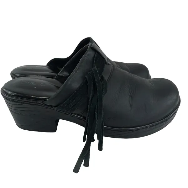 b.o.c. Fringe Leather Mules‎ Black 6 Slip On Open Back Chunky Heel Clogs Shoe - Image 4