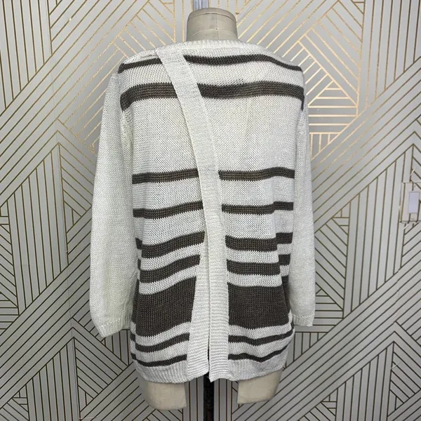 360 Sweater Jagger Sweater Stripe Crossback Knit‎ Linen White Brown Size Medium - Image 7