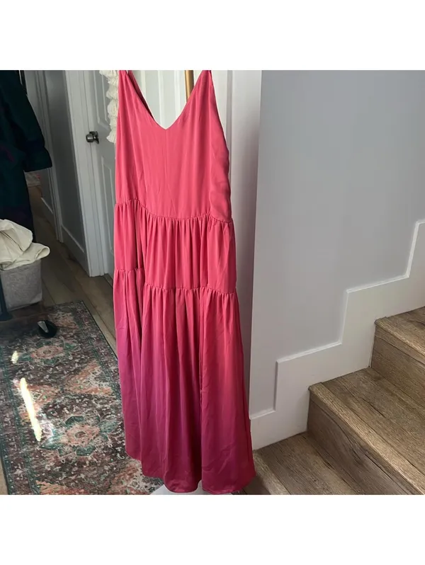 ZARA Babydoll Satin Tiered Cami Maxi Dress in Plum Pink XS/S $89 - Image 5