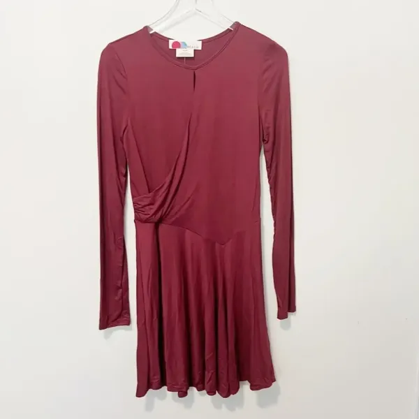 FREE PEOPLE FP BEACH Vance‎ Mini Dress in Bordeaux NWT Skater Long Sleeve - Image 4