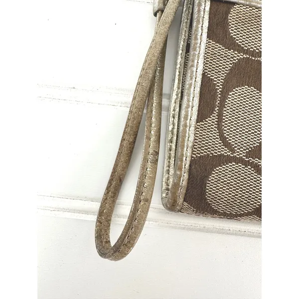 Coach Penelope Zip Wristlet Wallet Turn-Lock Gold Brown Signature Gold Liner Y2K - Image 5