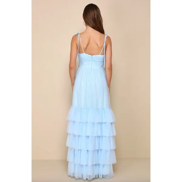 Lulus Endlessly Darling Light Blue Mesh Tiered Tie-Strap Maxi Dress Large NWT - Image 4