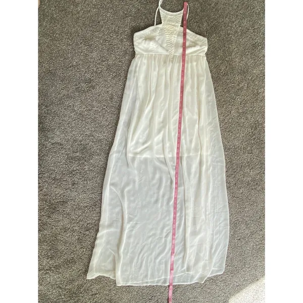 Express White Maxi Dress Lace Halter High Neck Sheet Flowy Overlay Small - Image 5
