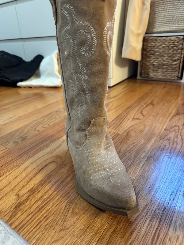 Grey Suede Western Target Cowboy Boots - Image 2