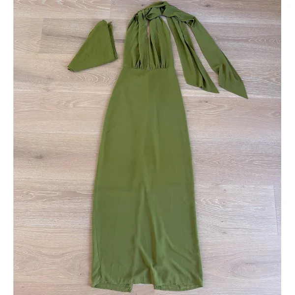 Meshki Maxi Dress Halter Gianna Size S Olive Green - Image 2