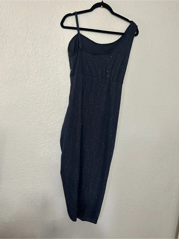 SHEIN Navy One-Shoulder Glitter Draped Midi Dress - Image 4