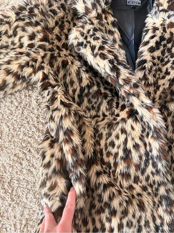 Angie Leopard Print Faux Fur Teddy Jacket - Black, Tan, Brown - Image 3