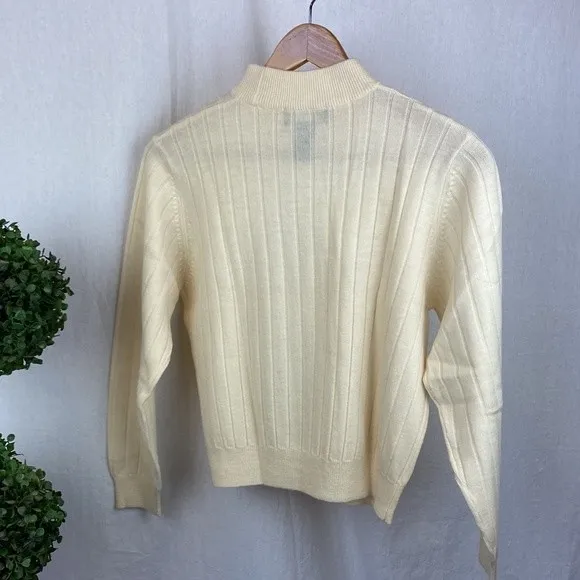 Charter Club 100% Wool Ribbed Ivory Long Sleeve Mock Turtleneck Sweater MP M - Image 3