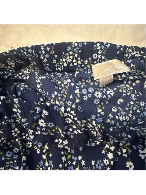 Michael Kors Navy Blue Floral Off Shoulder Blouse Womens XS - Image 6