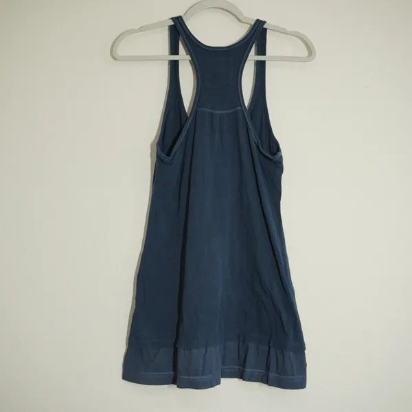 Vintage Abercrombie & Fitch Women's Long Tank Top Navy Blue Ruffle Hem Racerback - Image 7