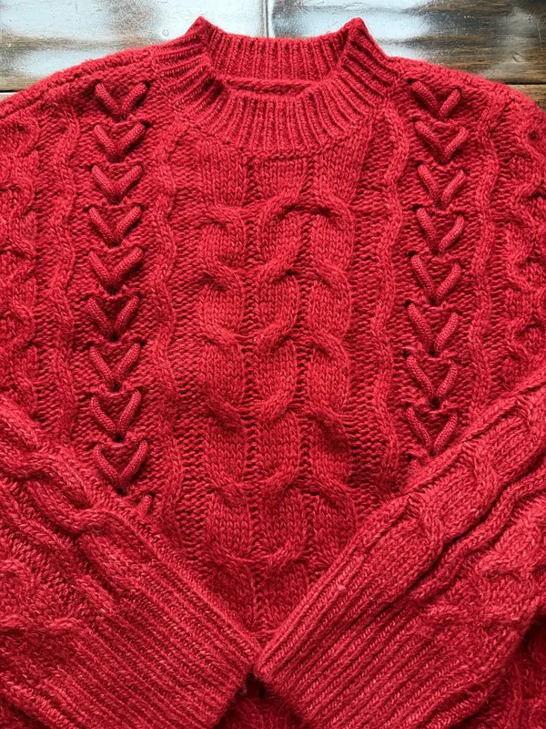 Abercrombie Red Cable Knit Wool Sweater - Image 2