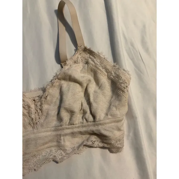 Aerie Bralette Ribbed Lace Cream Eyelash Trim XL Boho Romantic Loungewear - Image 2