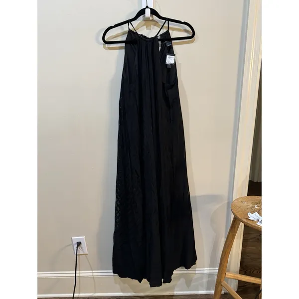 Club Monaco Black Sheer Burnout Pleated Maxi Gown Dress Size 4 - Image 3