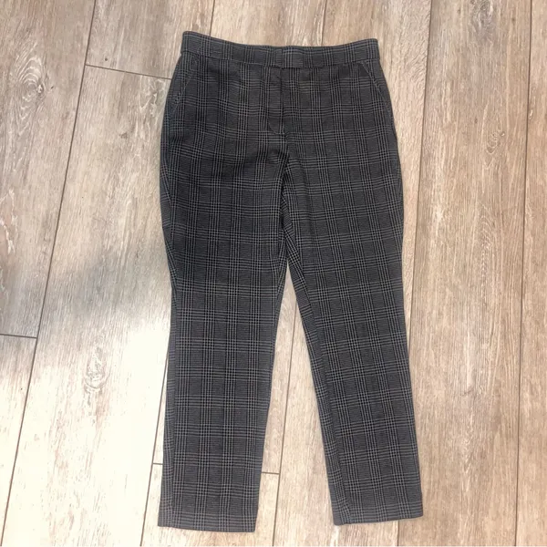 Banana Republic Houndstooth Plaid Grey/Black Ankle Pants Career Slim Fit 10 - Image 3
