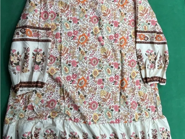 Women’s Boho Floral Mini Dress Apricot XXL Long Sleeve Tassel Tie Ruffle - Image 6