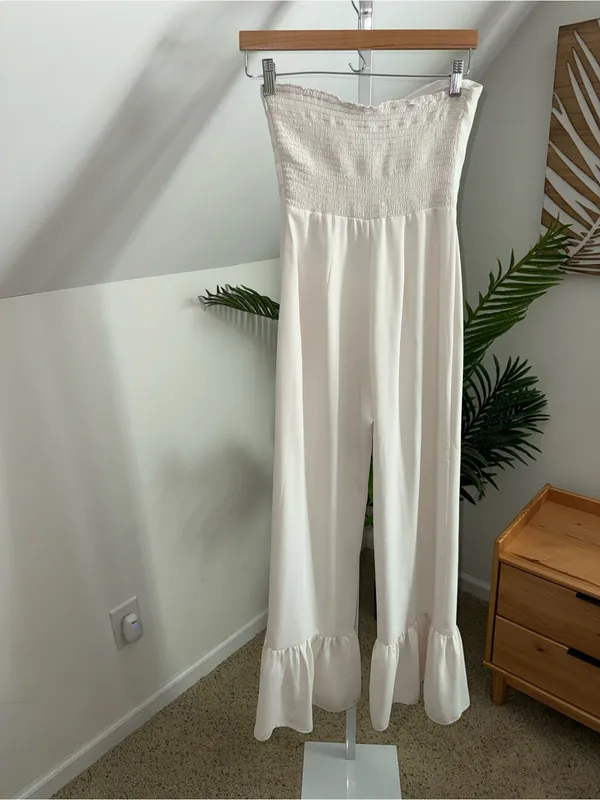 Amanda Uprichard White Ruffle Bottom Jumpsuit - Image 3