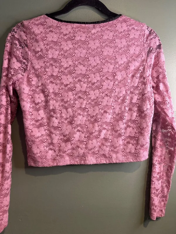 Madden Girl Pink Lace Crop Top Womens M Y2K Coquette Fairy Grunge Long Sleeve - Image 5