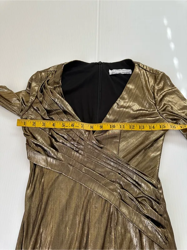 Mac Duggal Metallic Long-Sleeve Asymmetrical Ruched Gown IEENA Collection, 0 - Image 8