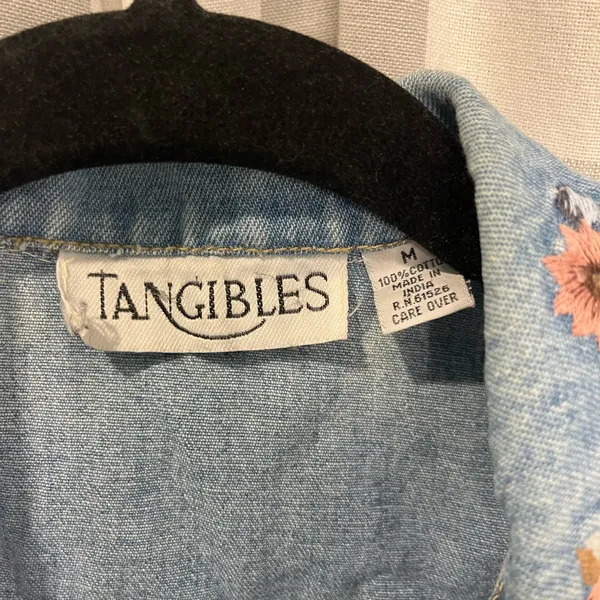 Vintage 90s 00s Tangibles Blue Denim Vest with Floral Embroidery - Image 2