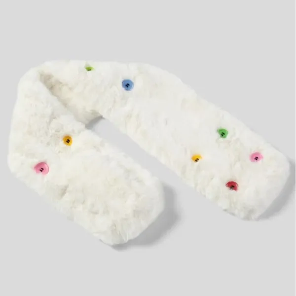 Halara Women White Faux Fur Decorative Button Scarf Winter Warm Snuggly One Size - Image 7