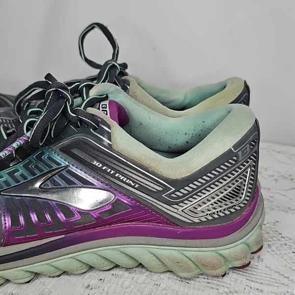 Brooks fit print glycerin purple gray athletic hiking trailing low top shoes 8 - Image 2
