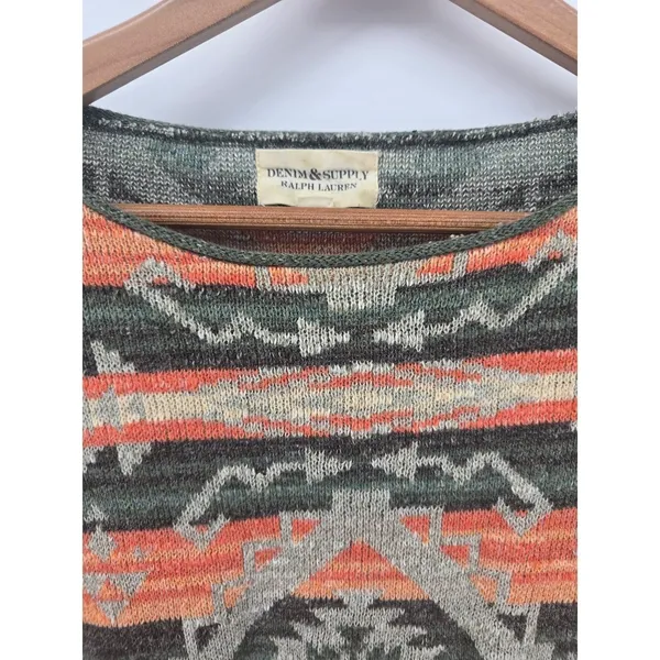Denim & Supply Ralph Lauren Sweater Womens S Southwestern Aztec Orange EUC - Image 2