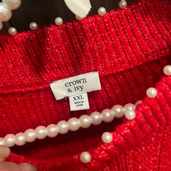 Crown & Ivy‎ red sweater pearl oversized xxl - Image 4