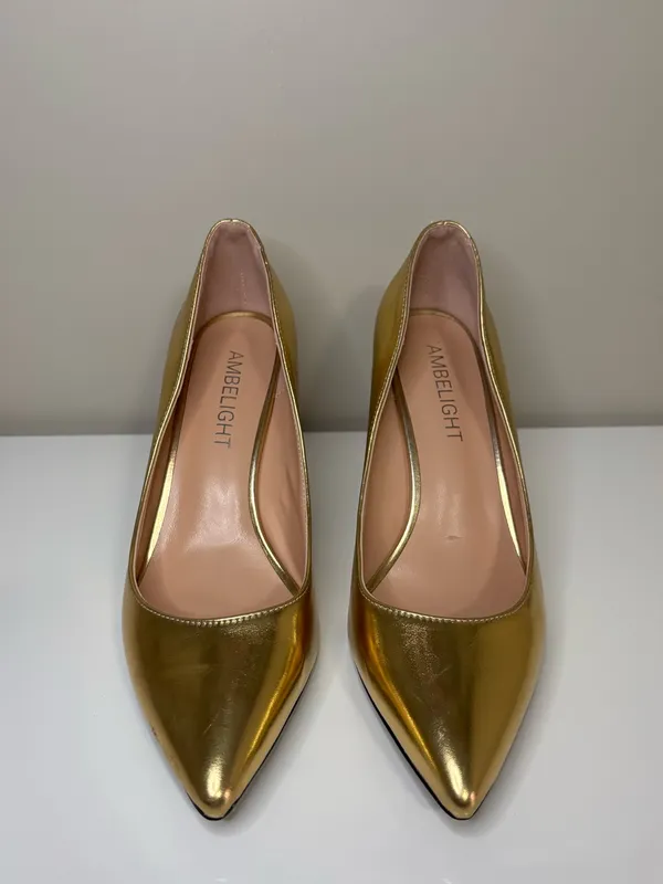 Ambelight Gold Pointed Toe Stiletto Heels Size 9.5 - Image 2