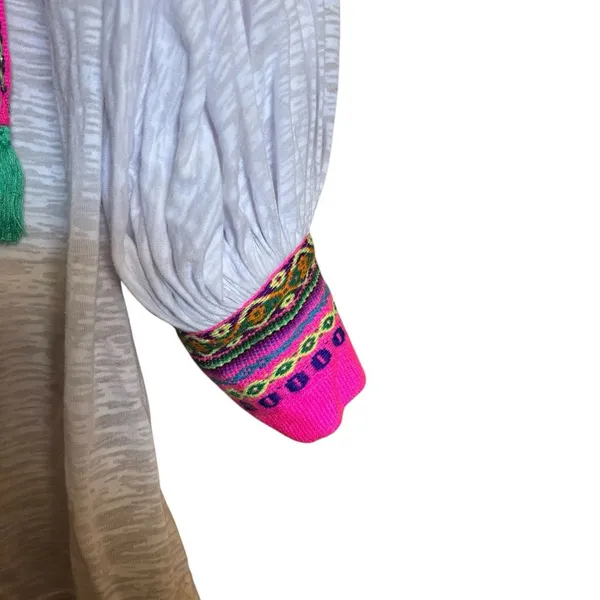 Pitusa Tunic Top Standard Multicolor Colorful Boho Cuffs Tasseled Artsy Resort - Image 5