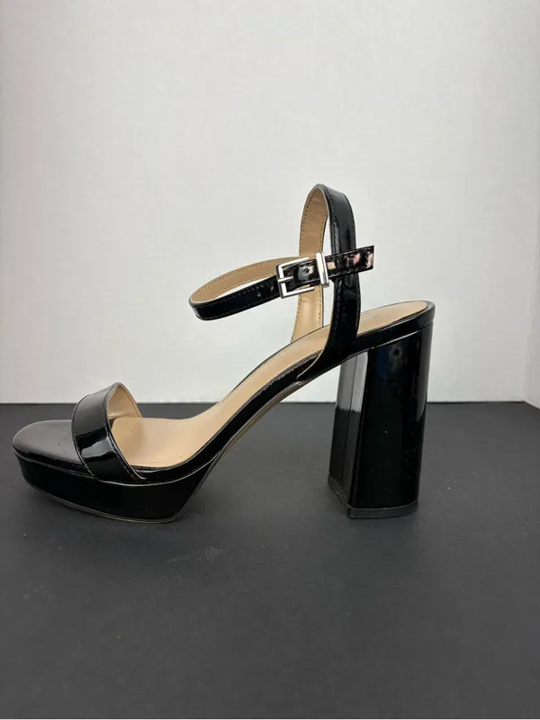 mix no. 6 Black Patent Platform Block Heel Sandals - Women - Image 7