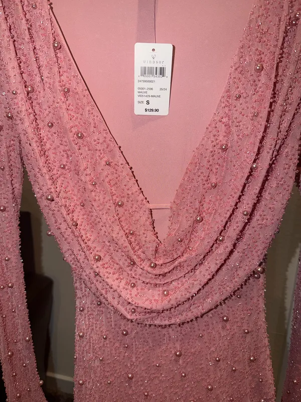 Brand New Windsor Long Sleeve Faux Pearl Beaded Mini Dress Size Small - Image 3