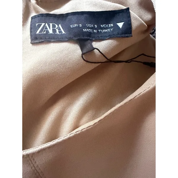 ZARA Women Beige Sleeveless Sheath Dress Boat Neck Belt Loop Detail Small NWT - Image 4