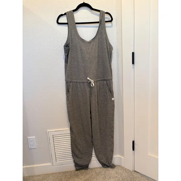 Vuori Lux Harem Jumpsuit Heather Grey Sleeveless Drawstring Pockets Large - Image 3