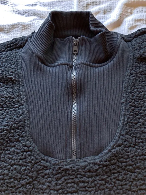 Aerie Charcoal Gray Fuzzy Sherpa Half-Zip Pullover Sweater - Size L Cozy - Image 7