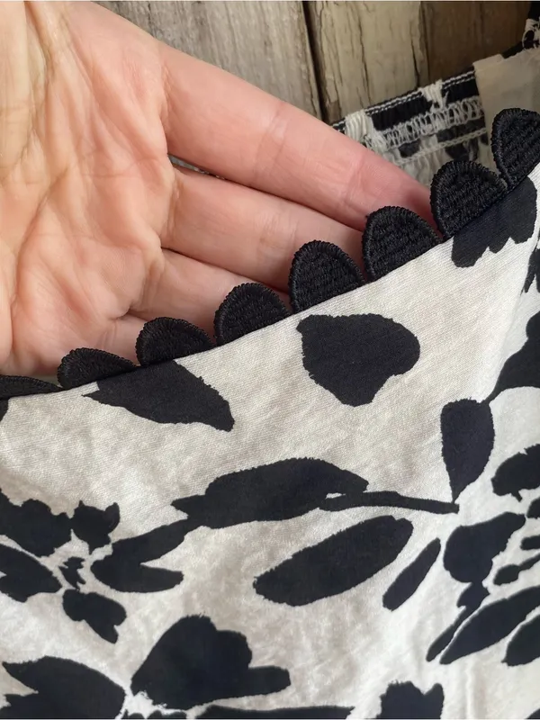 Perch black white floral print puff sleeve tiered flowy maxi dress summer 1X - Image 6
