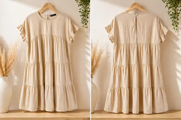 SHEIN Beige Tiered Ruffle Sleeve Mini Smock Dress - Size Small - Image 2