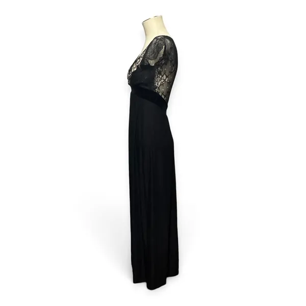 Soma Sleeveless Embroidered Lace Velvet Trim Nightgown Lounge Black XS - Image 3