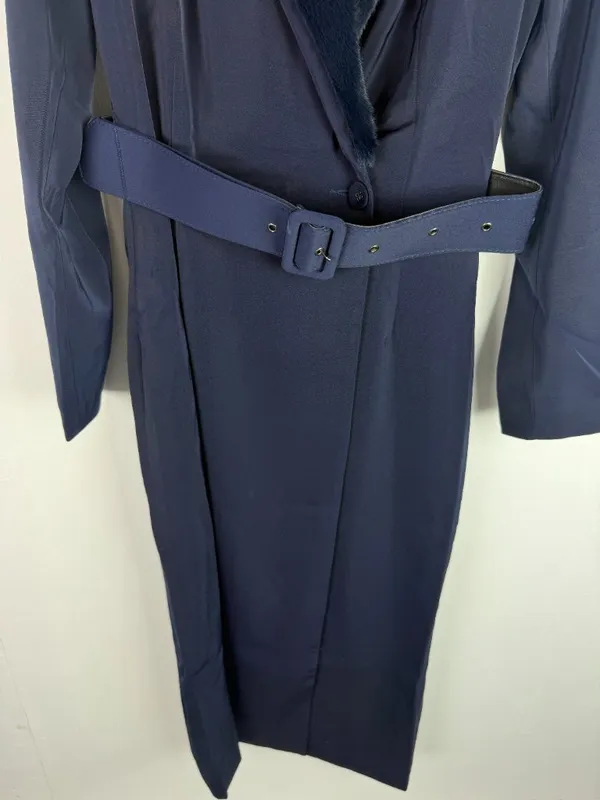 NWOT Naked Wardrobe The Statement Trench Coat Belted Navy Blue Size Small S NEW - Image 4
