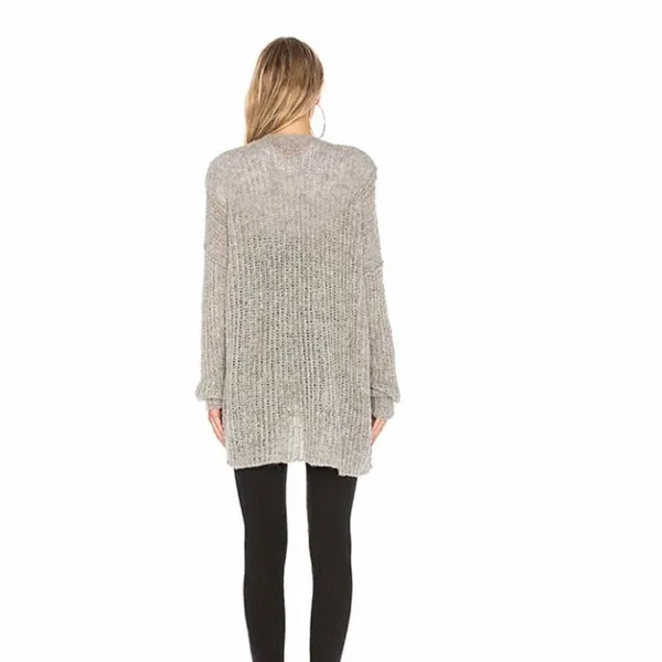 Free People Weekend Getaway Grey Ribbed Knit Alpaca Open Front Long Cardigan - Image 3