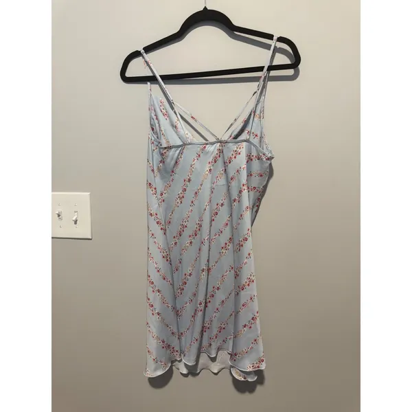 Intimately Free People Floral Stripe Cowl Neck Slip Dress Blue Mini Lettuce Hem - Image 3
