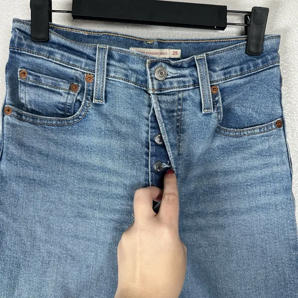 Levis Ribcage Straight Ankle Jeans Womens 25 Denim Button Fly High Rise Raw Hem‎ - Image 3