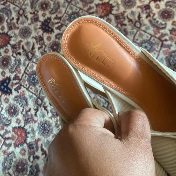 Oh Polly Hideaway Ribbed Leatherette Mule Heels in Cream - Image 5